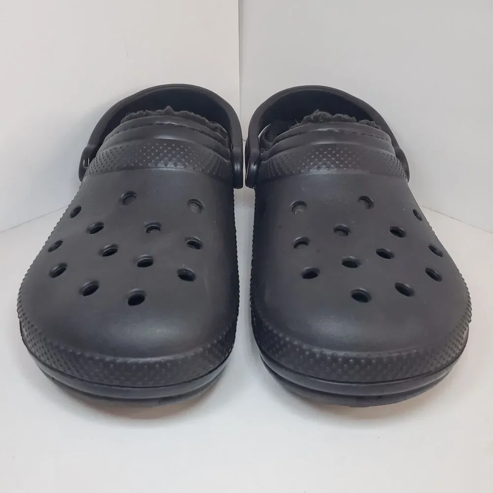 Crocs Classic Lined Unisex Black Slip-On Faux Fur Clog Mens 8 Womens 10 Winter